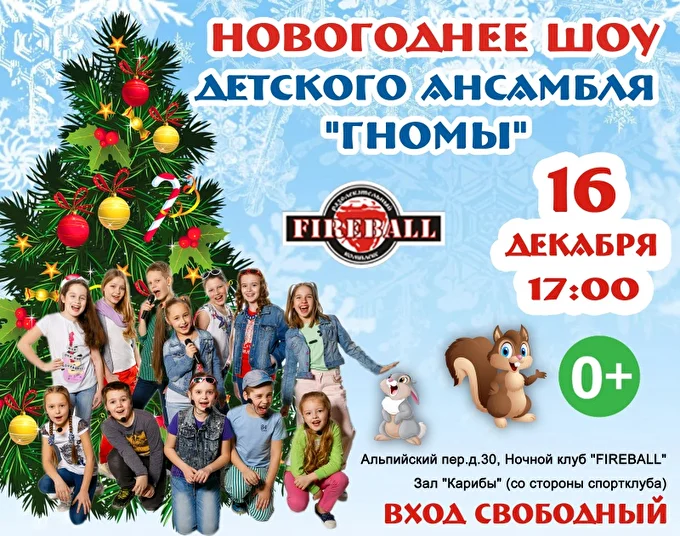 Новогоднее шоу Детского ансамбля Гномы 21 декабря 2017 Клуб  FIREBALL Санкт-Петербург